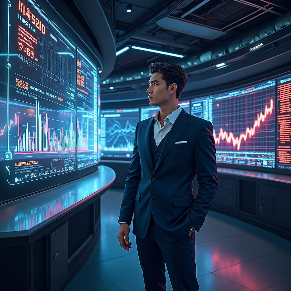 Sharp Trader Analyzes Holographic Markets in Futuristic Trad...