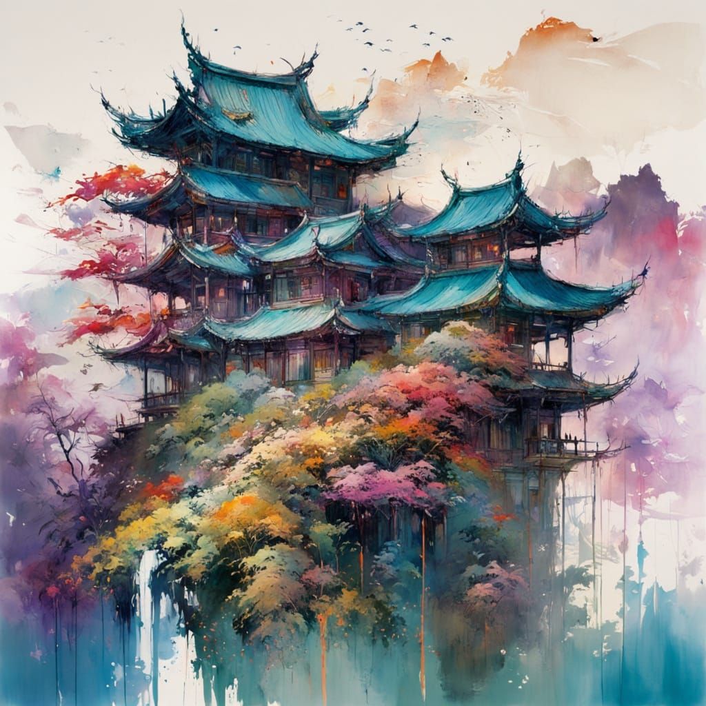 splendid Asian landscape, rich in colorful details