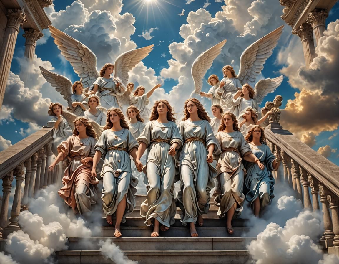 Angelic Ascent: Heavenly Host in Hyperrealistic Detail