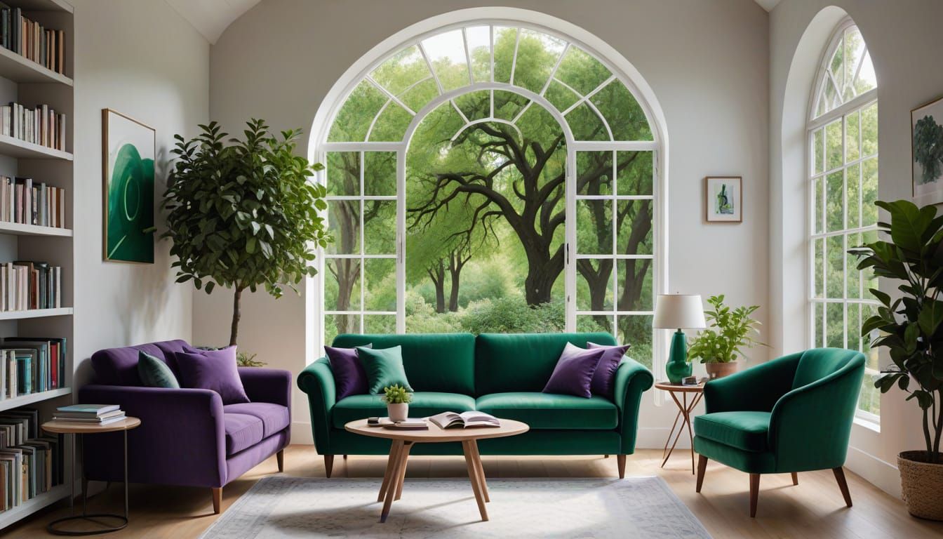 Country Workspace in Villa with Violet and Malachite Accents