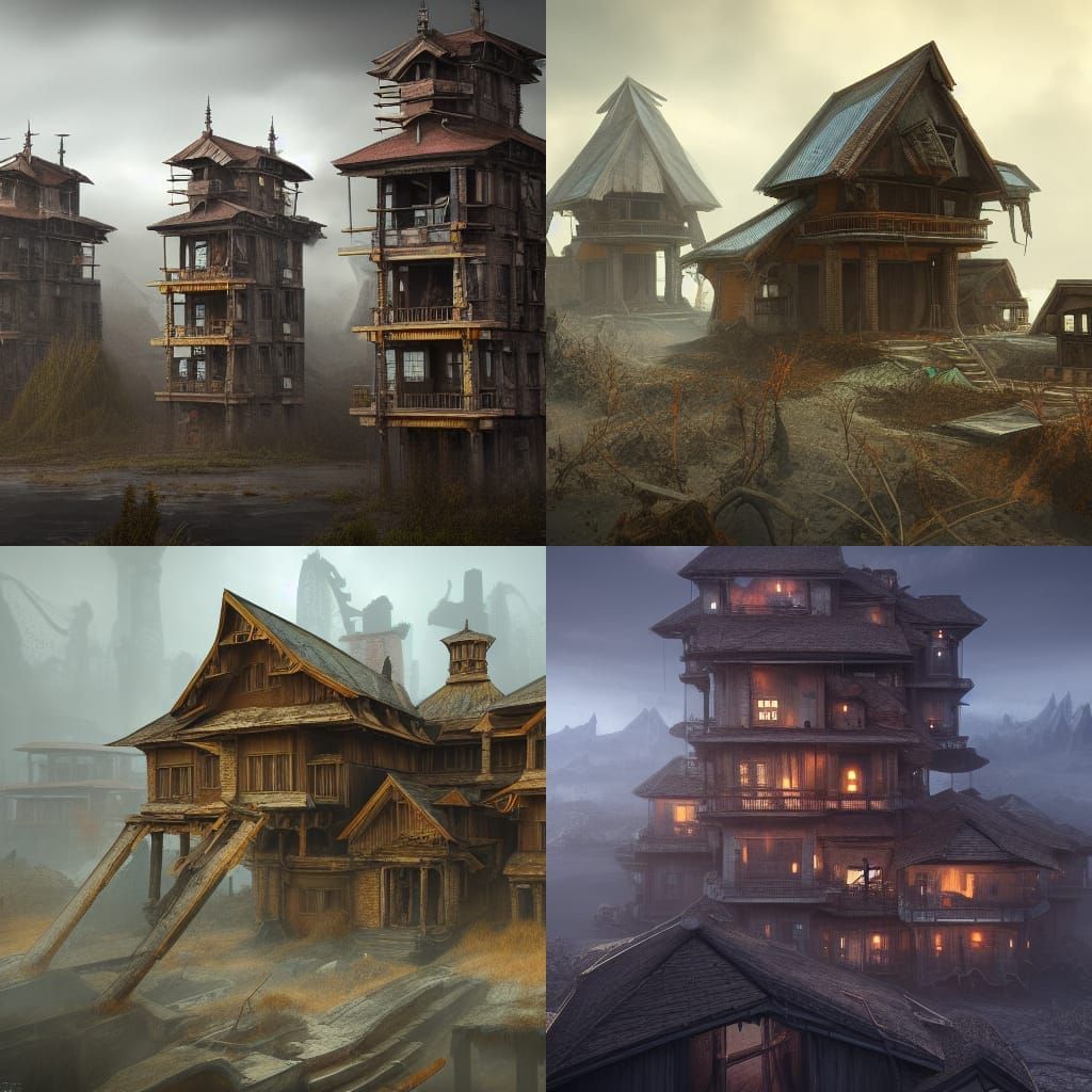 Post-Apocalyptic Houses on Stilts: Detailed Matte Painting