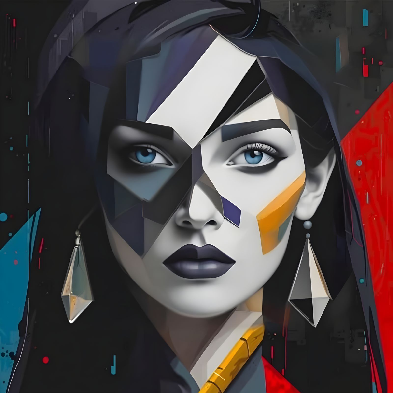 Haute Couture Goddess in Abstract Cubist Elegance