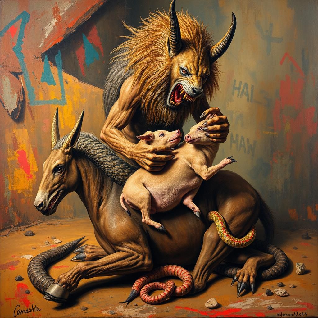 Terrifying Lamashtu Depicted in Abstract Expressionist Style