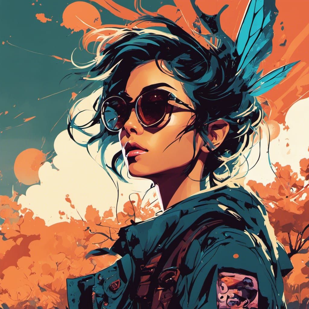 Minimalist Vector Art: Punk Woman in Fantasy Setting