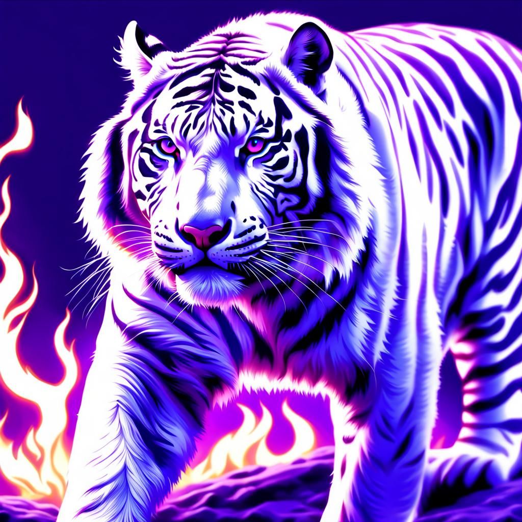 White Tiger Ablaze with Violet Flames in HD