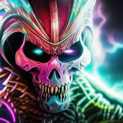 Futuristic Space Warrior with Skull Face