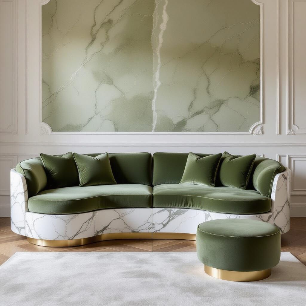 Luxury Marble Sofa With Velvet Cushions In Dramatic Lighting
