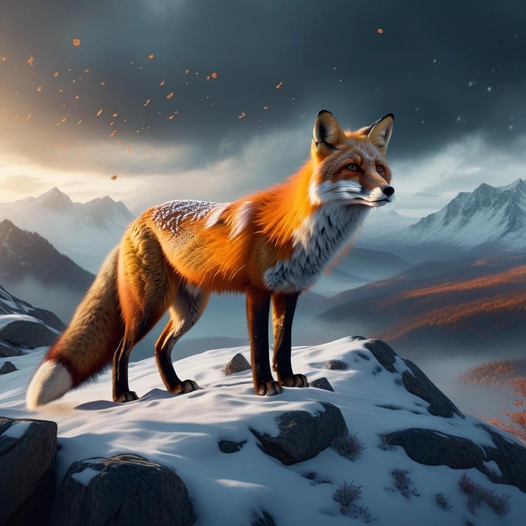 Majestic Nine-Tailed Fox on Misty Mountain