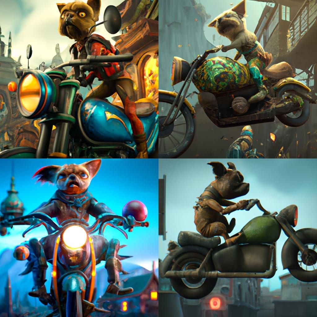 Dog on Motorbike: Detailed Fantasy Concept Art
