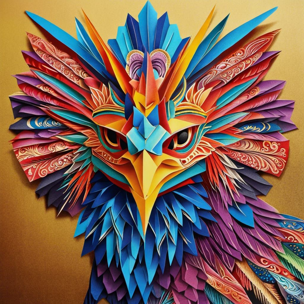 Intricate Origami Indonesian Garuda Sculpture