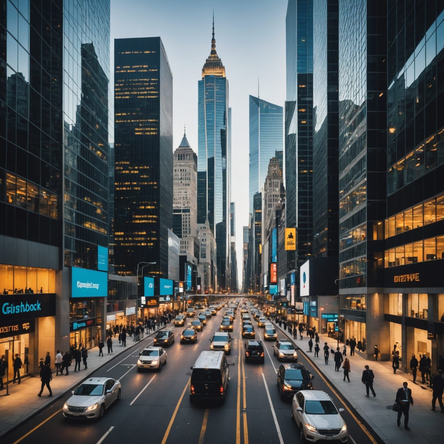 Thriving Business District in Modern City