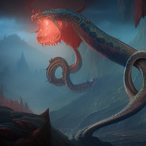 Detailed World Serpent Fantasy Concept Art