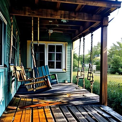 Abandoned House with Creaky Swing as Oil Painting