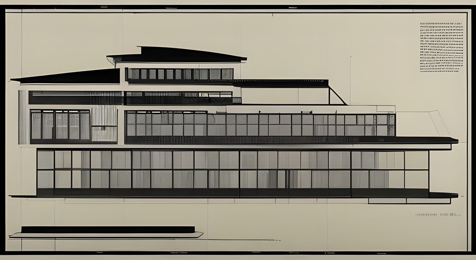 Holographic Blueprint of Robie House in Vintage Style