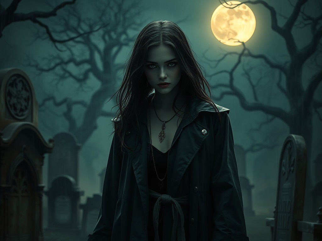Mysterious Woman in Rainy Graveyard: Gothic Fantasy