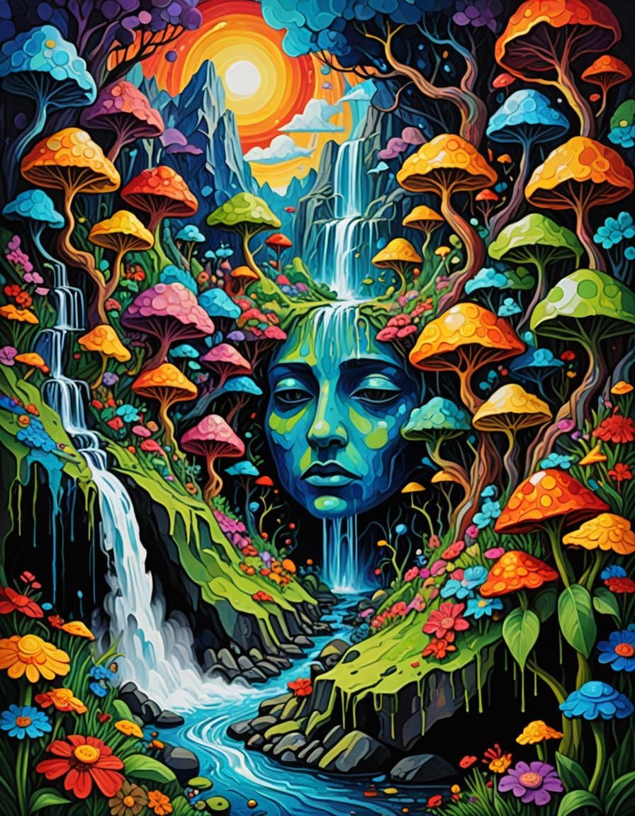 Psychedelic Surreal Landscape in Impasto Style