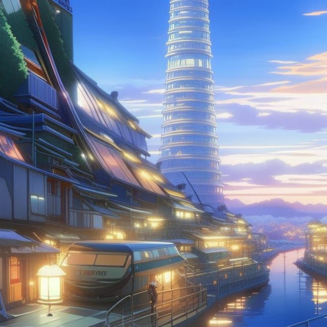 Snowy Tokyo Scene in Anime Style