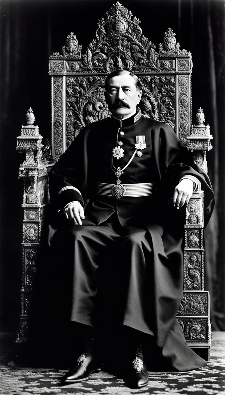 Emperor on Throne, Black and White Photo