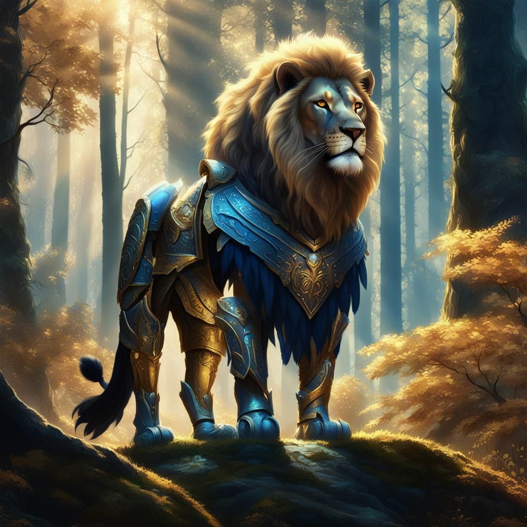 Lion Humanoid in Mystical Forest: Fantasy Concept Art