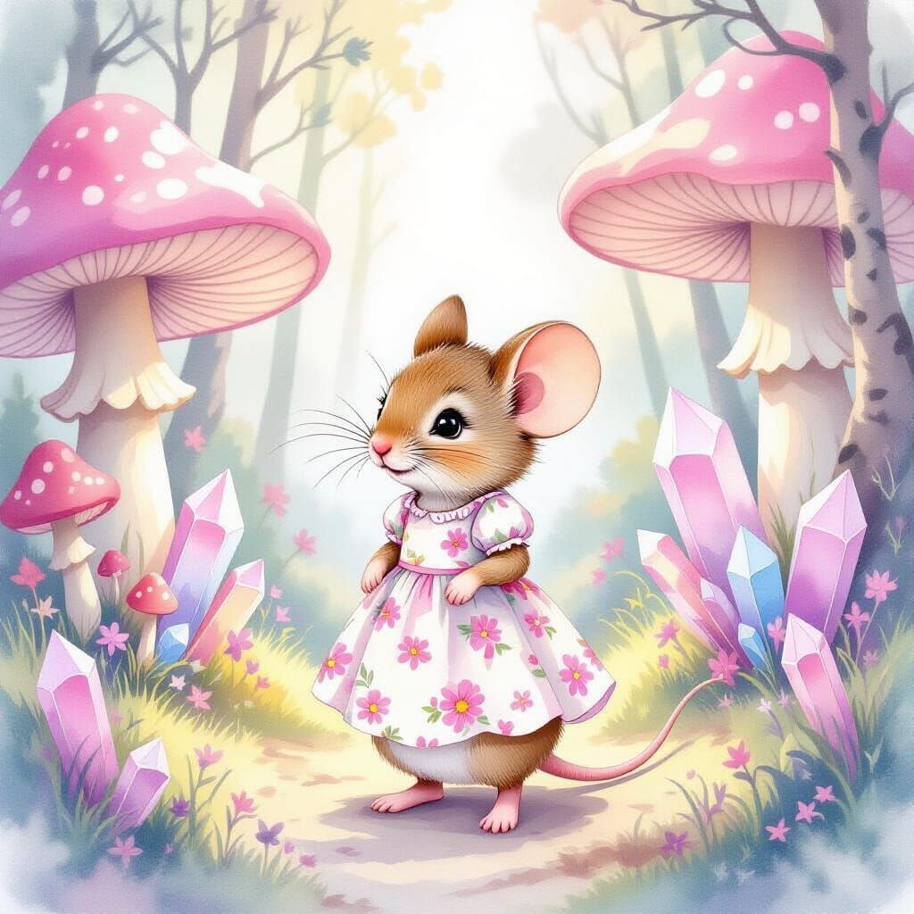 Cute Mouse Girl in Pastel Fairy Tale Forest