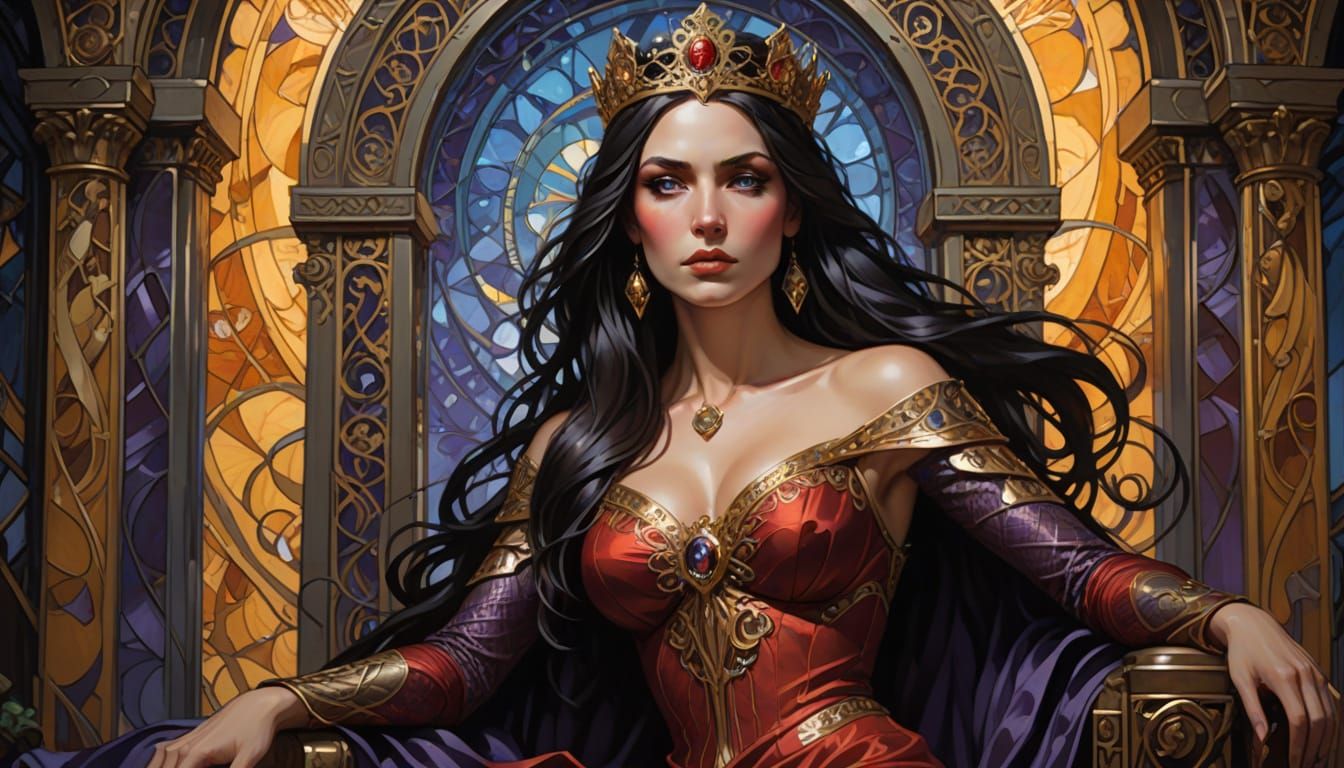 Regal Fantasy Queen in Impressionist Style