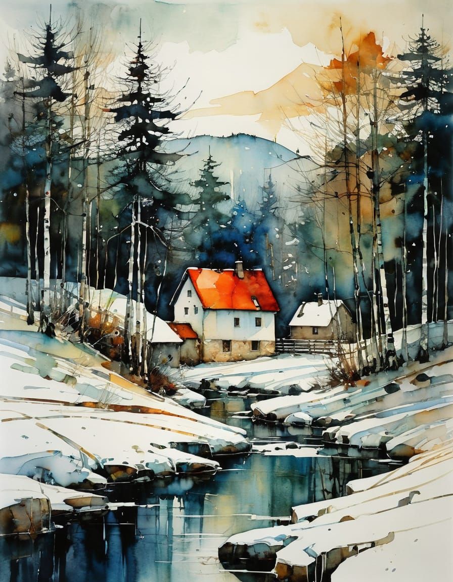 Ethereal Winter Landscape in Expressionist Style