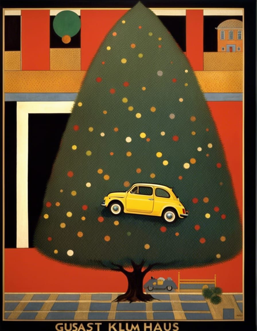 Fiat 500 with Christmas Tree, Bauhaus Poster