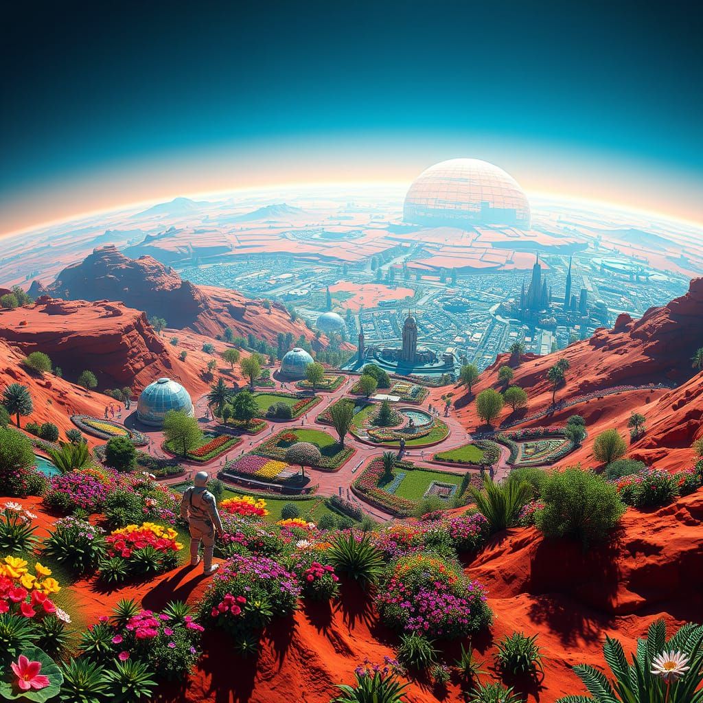 Terraformed Mars Cities With Parks and Gardens