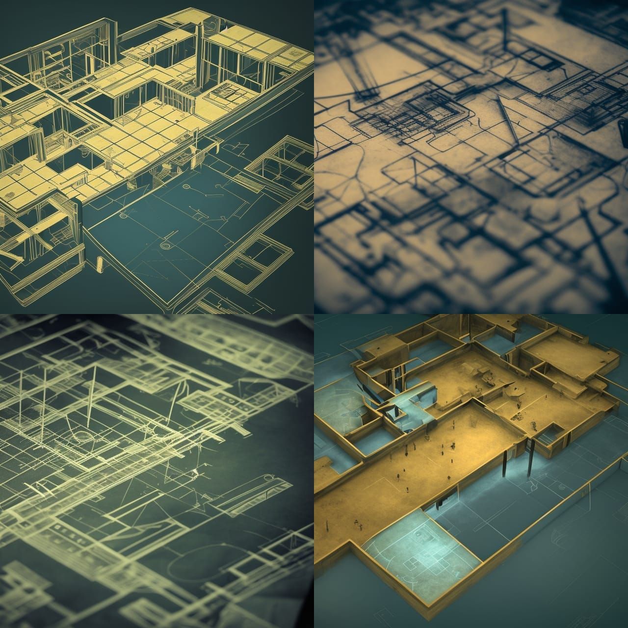 Detailed Blueprint on Wooden Desk in 8k