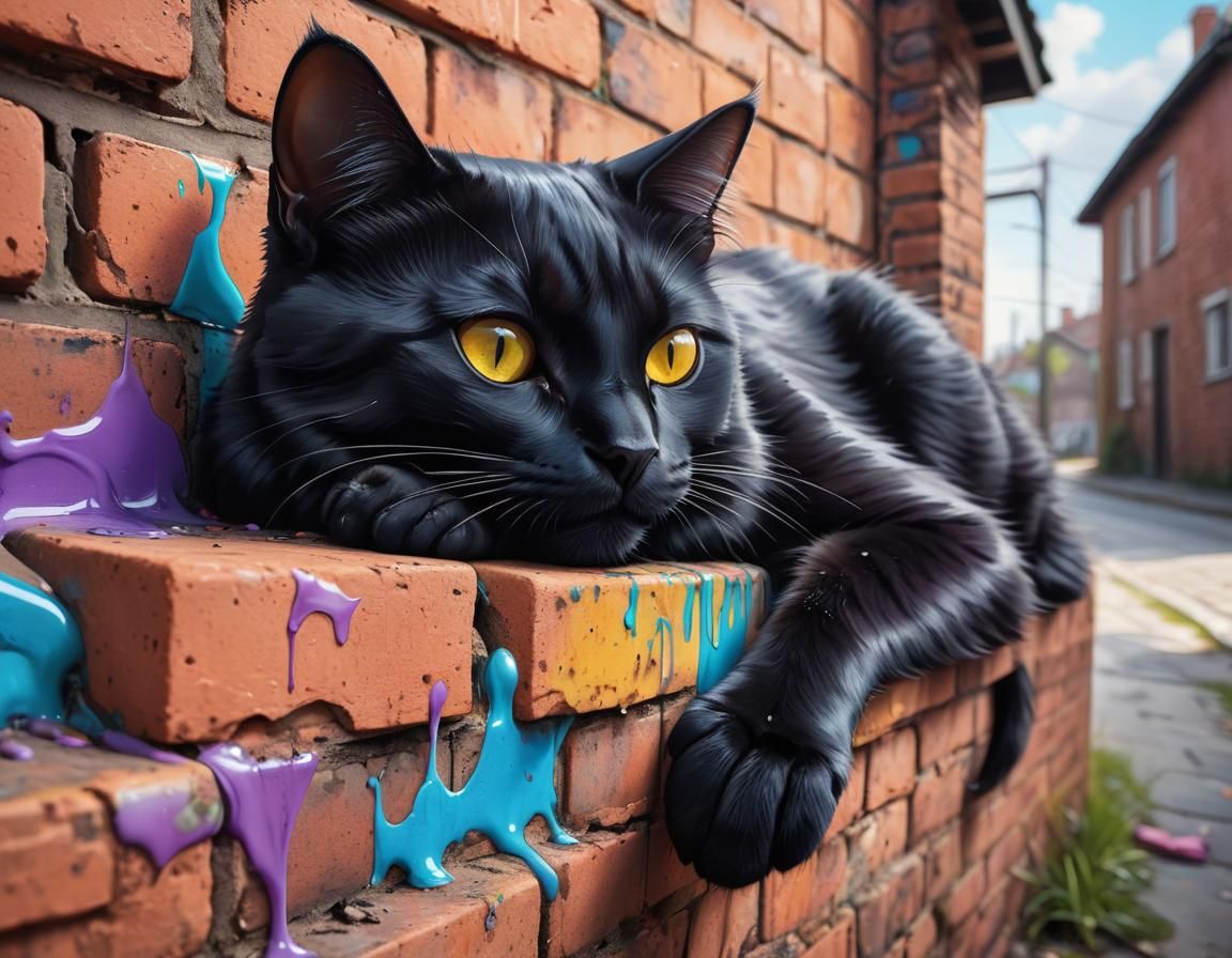 Black Cat Graffiti Art in Romantic Village