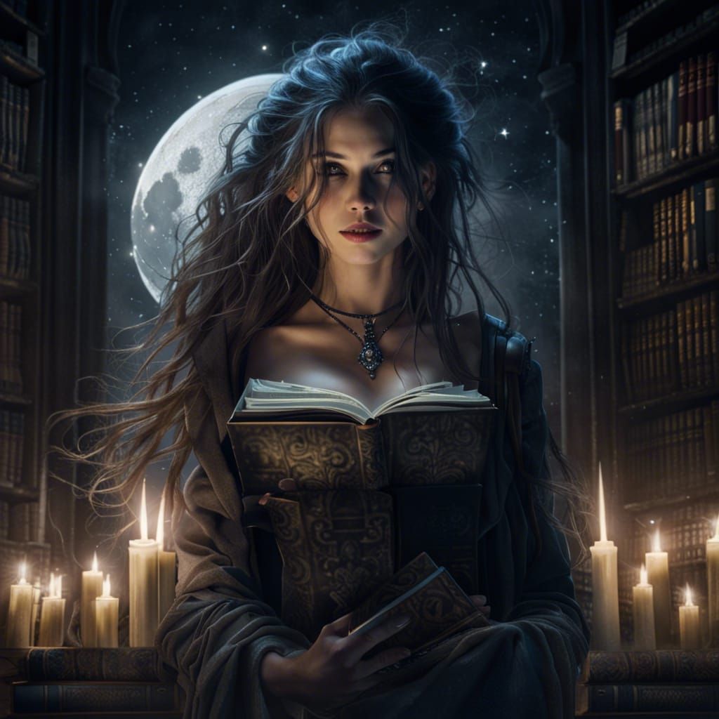 Floating Student in Dark Academia Library