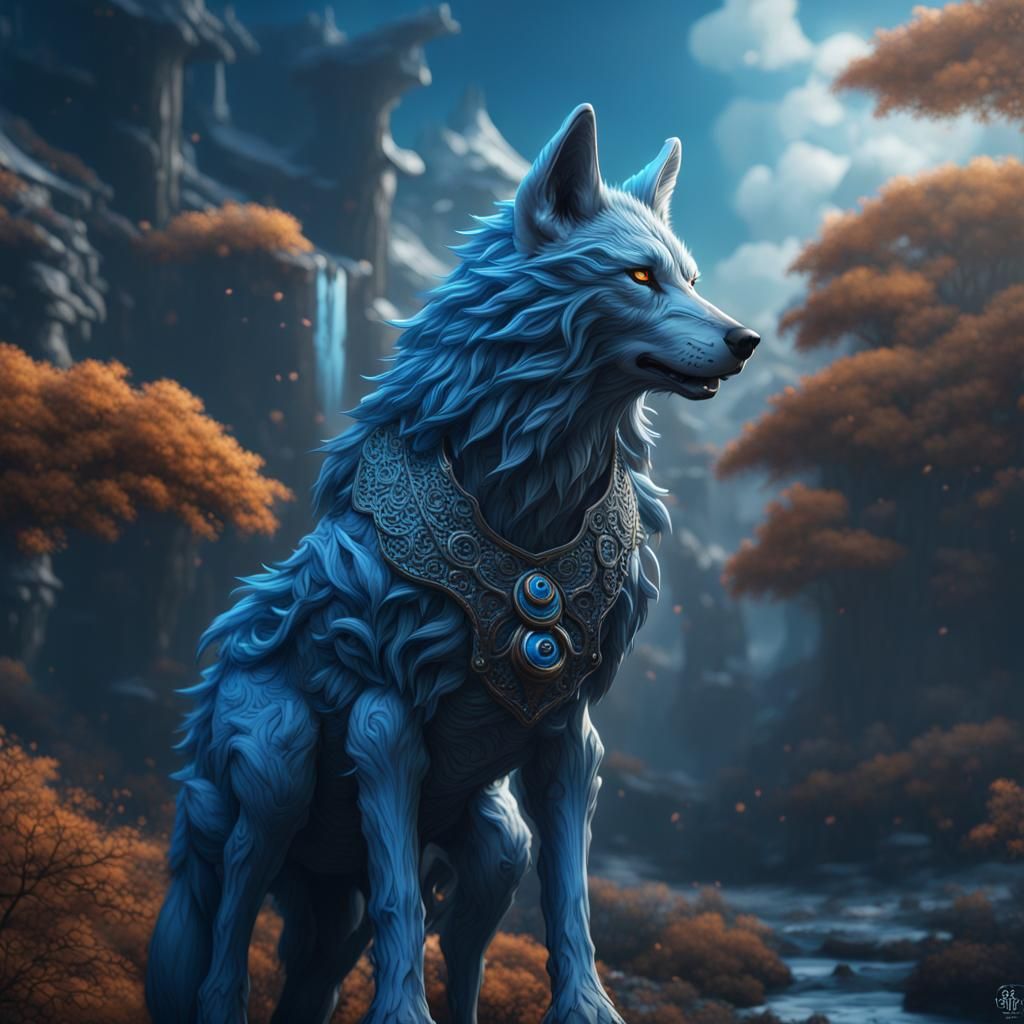 Heavenly Blue Gokboru Wolf in Detailed Digital Art