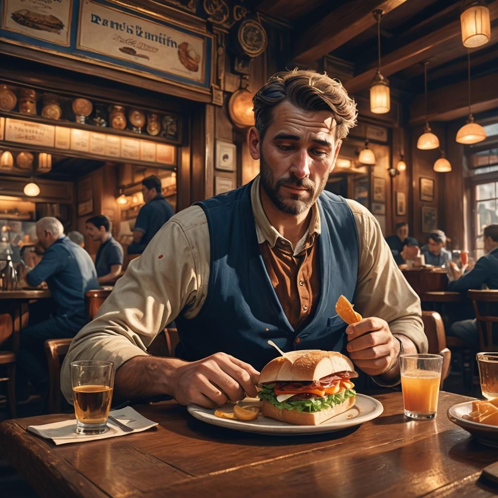 Armless Man in Brasserie: Matte Painting