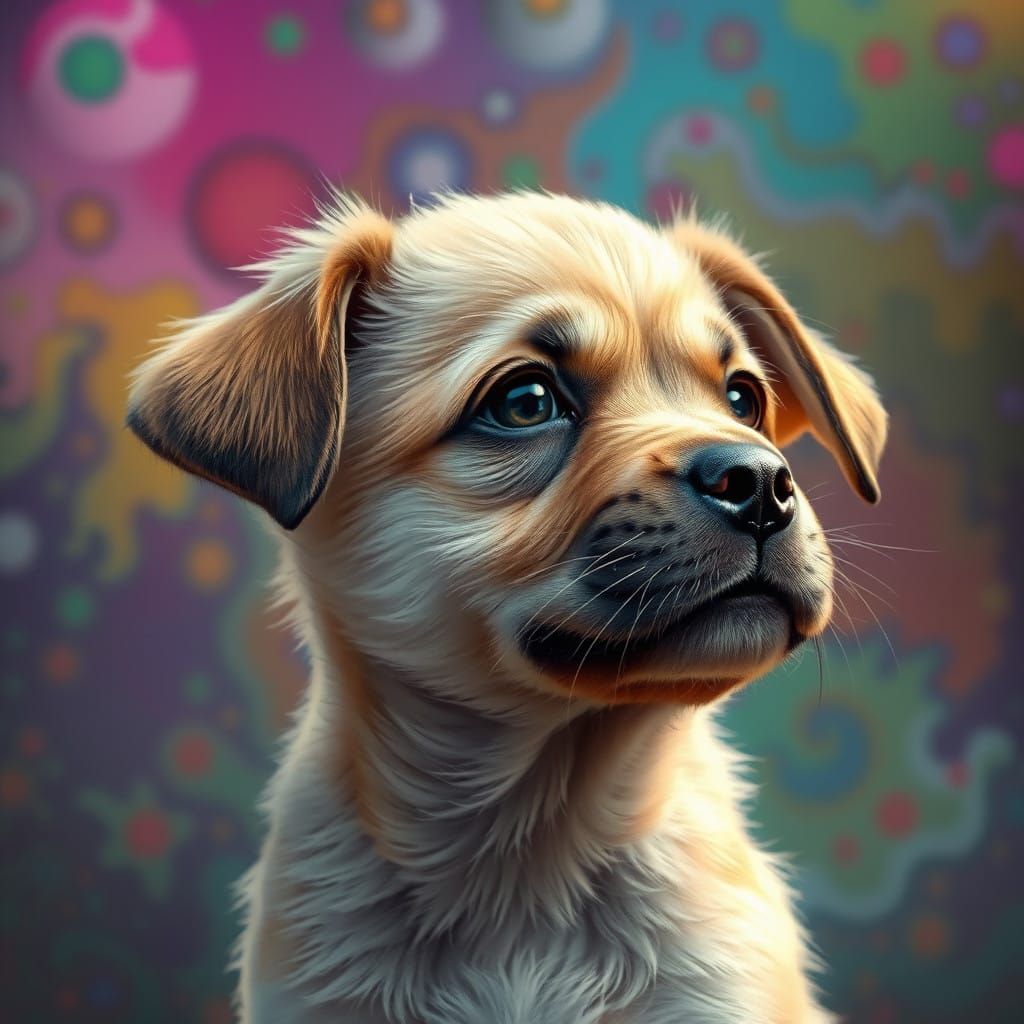Cute Hyperrealistic Puppy Leans into Warm Light