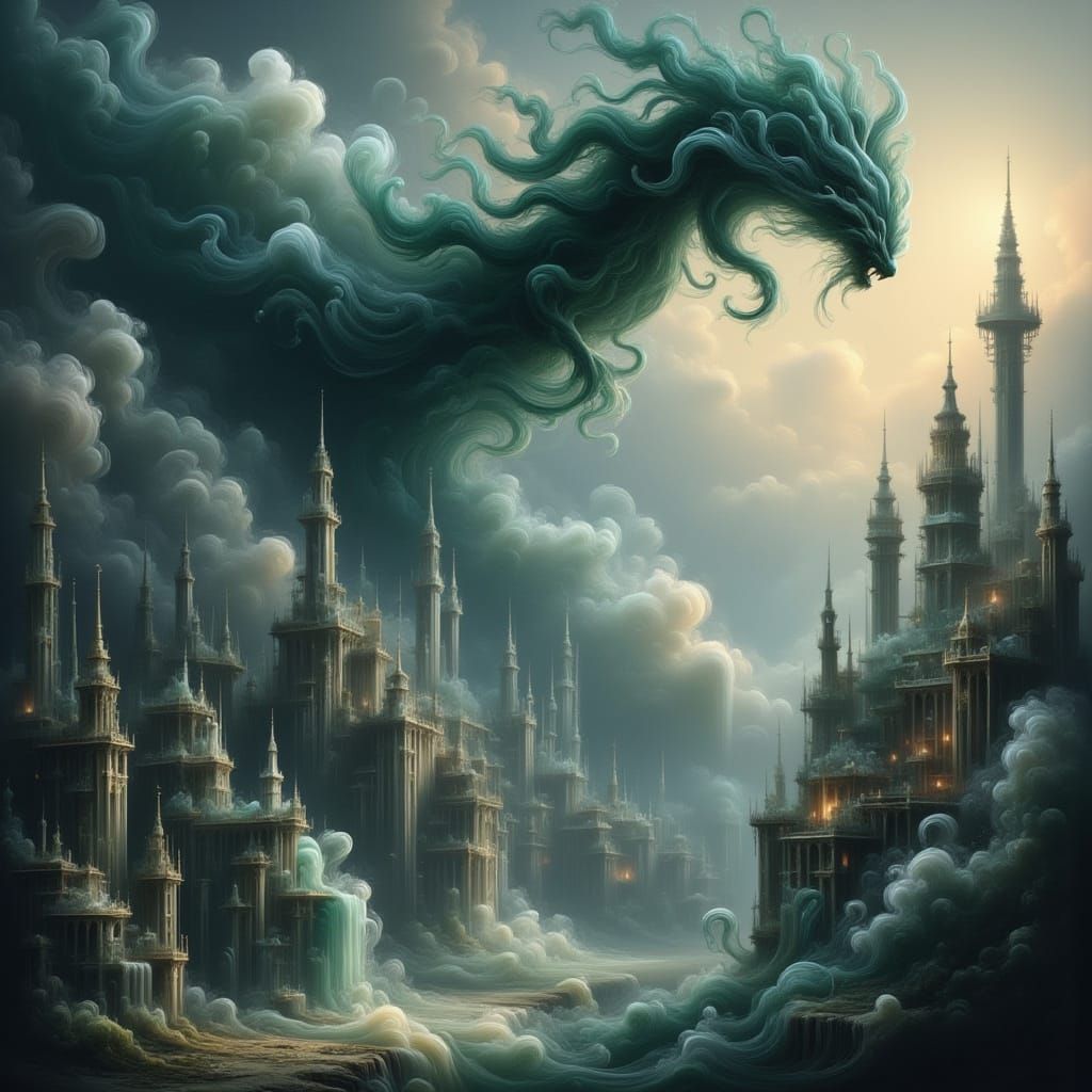 Dark Balrog Destroys Shimmering Gondolin in Ethereal Fantasy