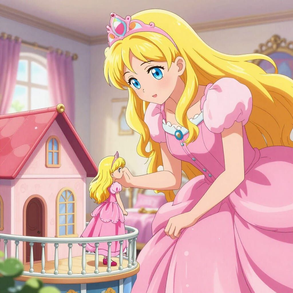 Giantess Dresses Tiny Boy As Princess in Whimsical Bedroom