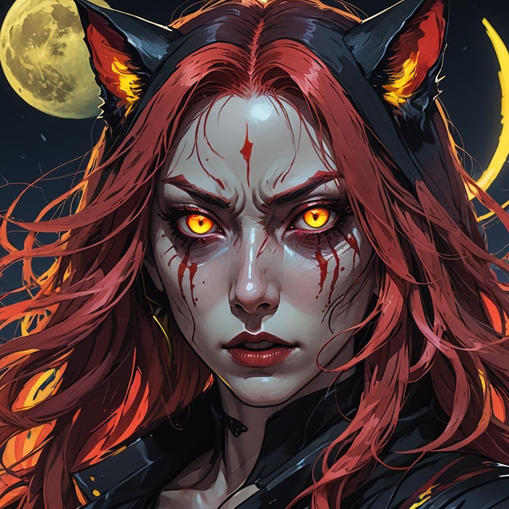 Japanese Assassin with Cat Eyes in Neon City