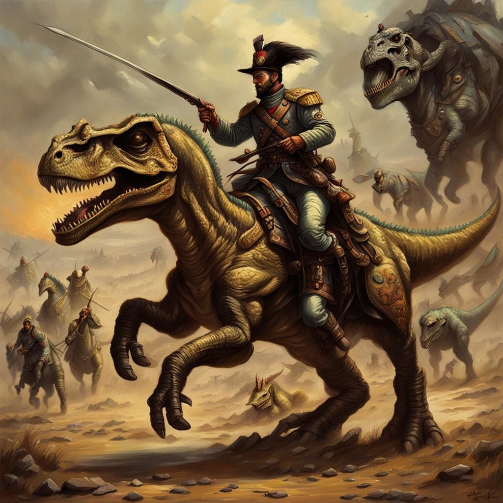 Hussars ride on dinosaurs