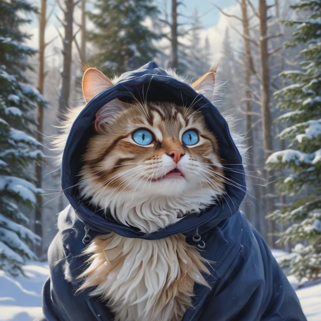 Whimsical Winter Cat in Snowy Wonderland