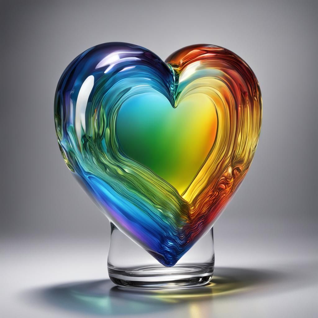 Rainbow Reflections in a Glass Heart: Hyperreal 3D Art