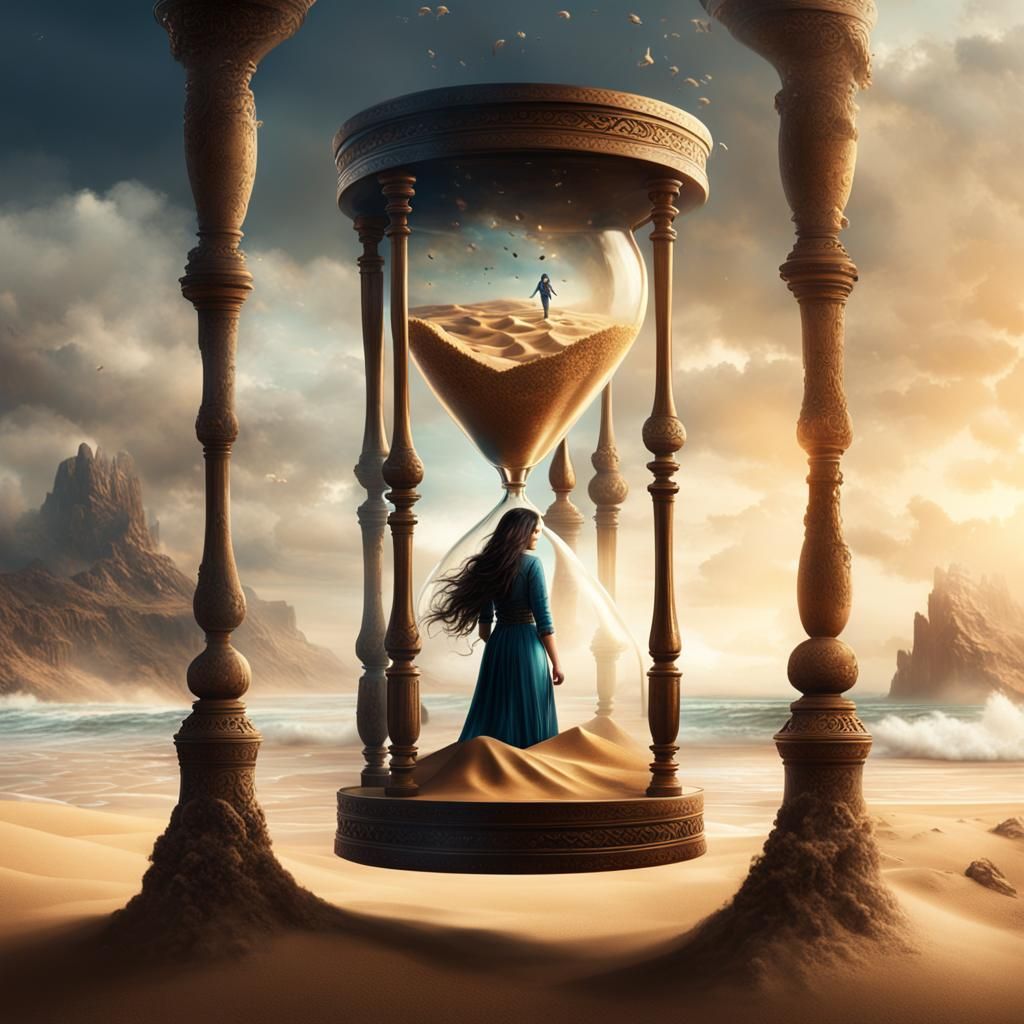 Jasmine Trapped: Hourglass Sandstorm Digital Painting
