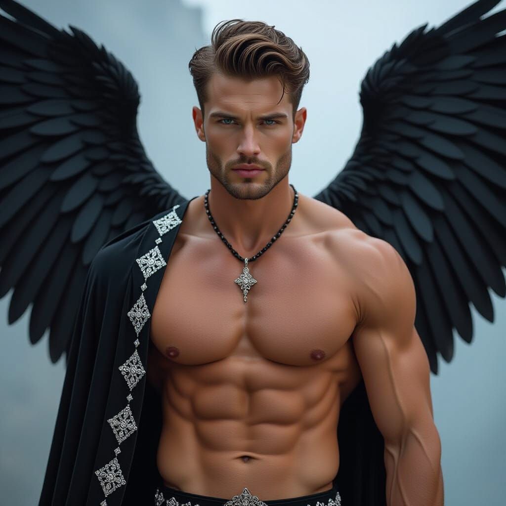 Lucifer-esque Muscular Man with Black Wings