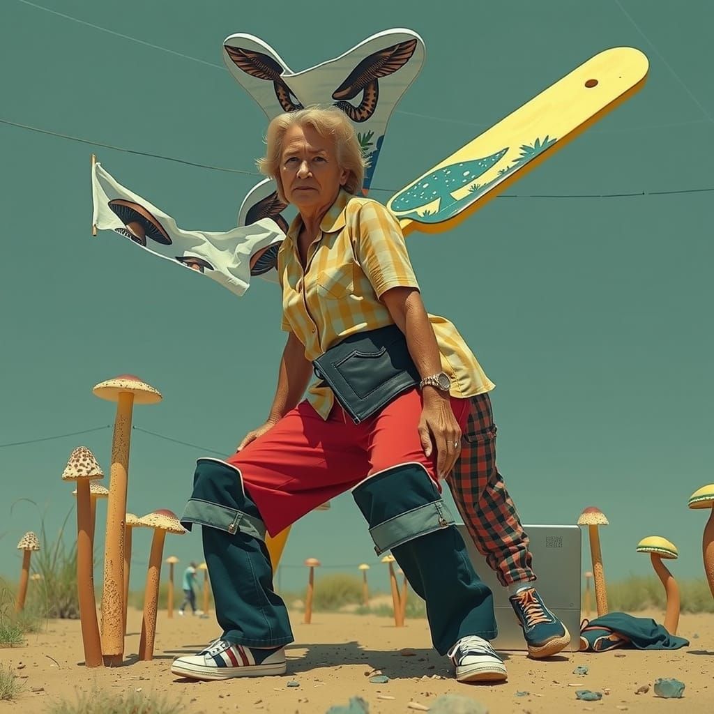 Peruvian-American Centenarians in Whimsical Mushroom Garden