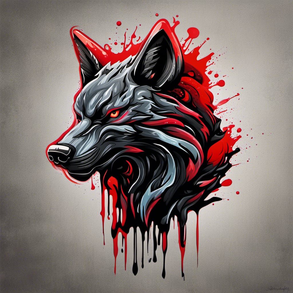 Red and Black Wolf Head Graffiti Logo