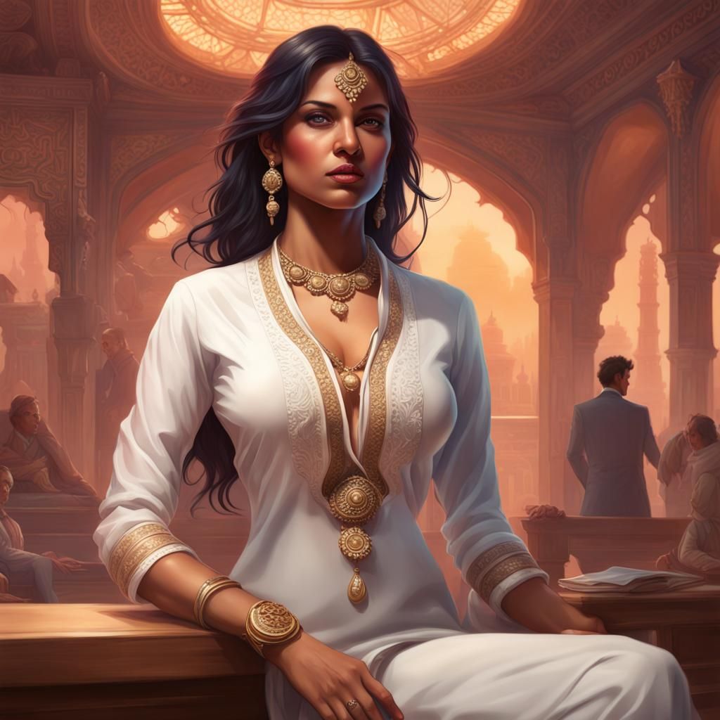 Indian Secretary in White Salwar Suit: Digital Portrait