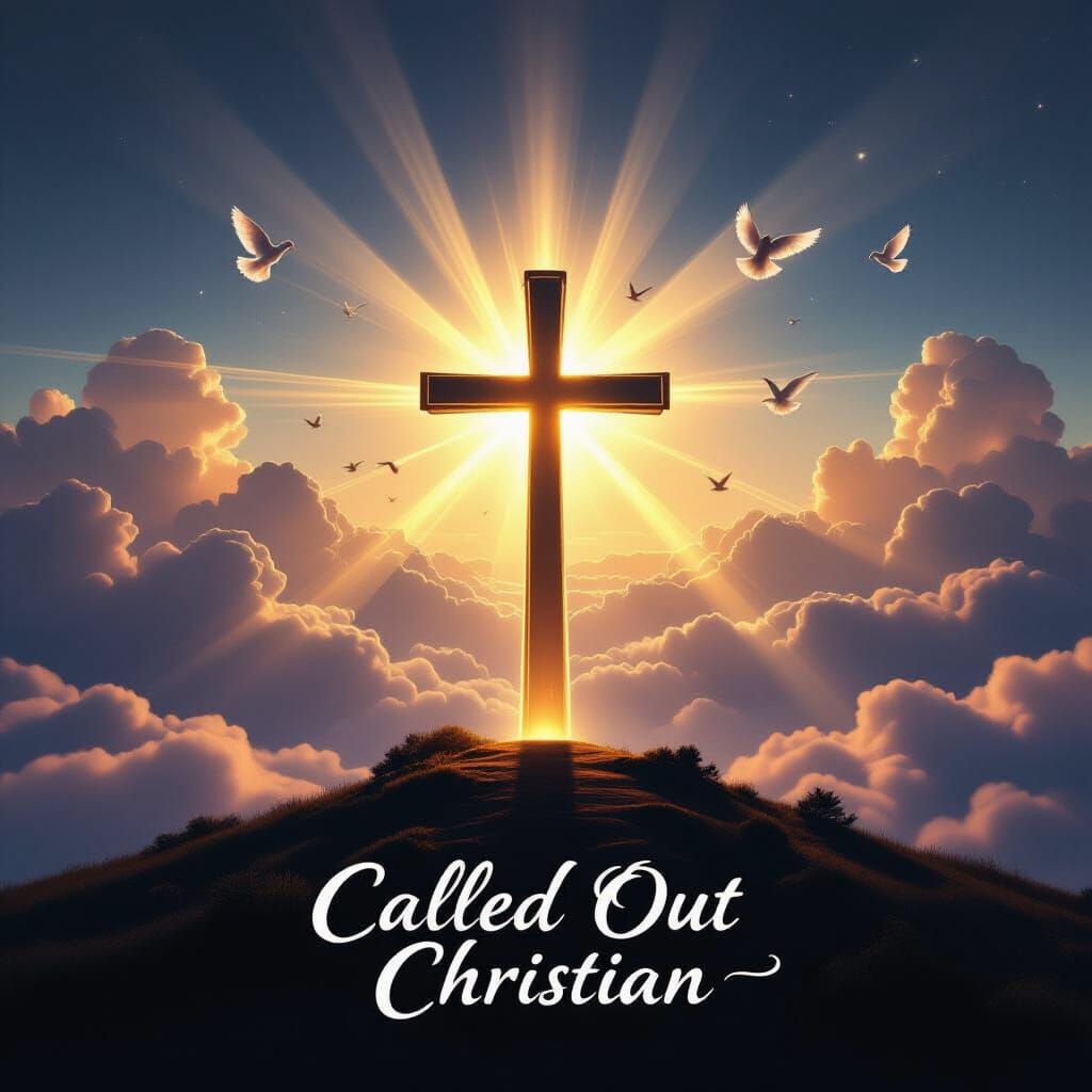 Radiant Cross at Sunrise in Digital Art Style