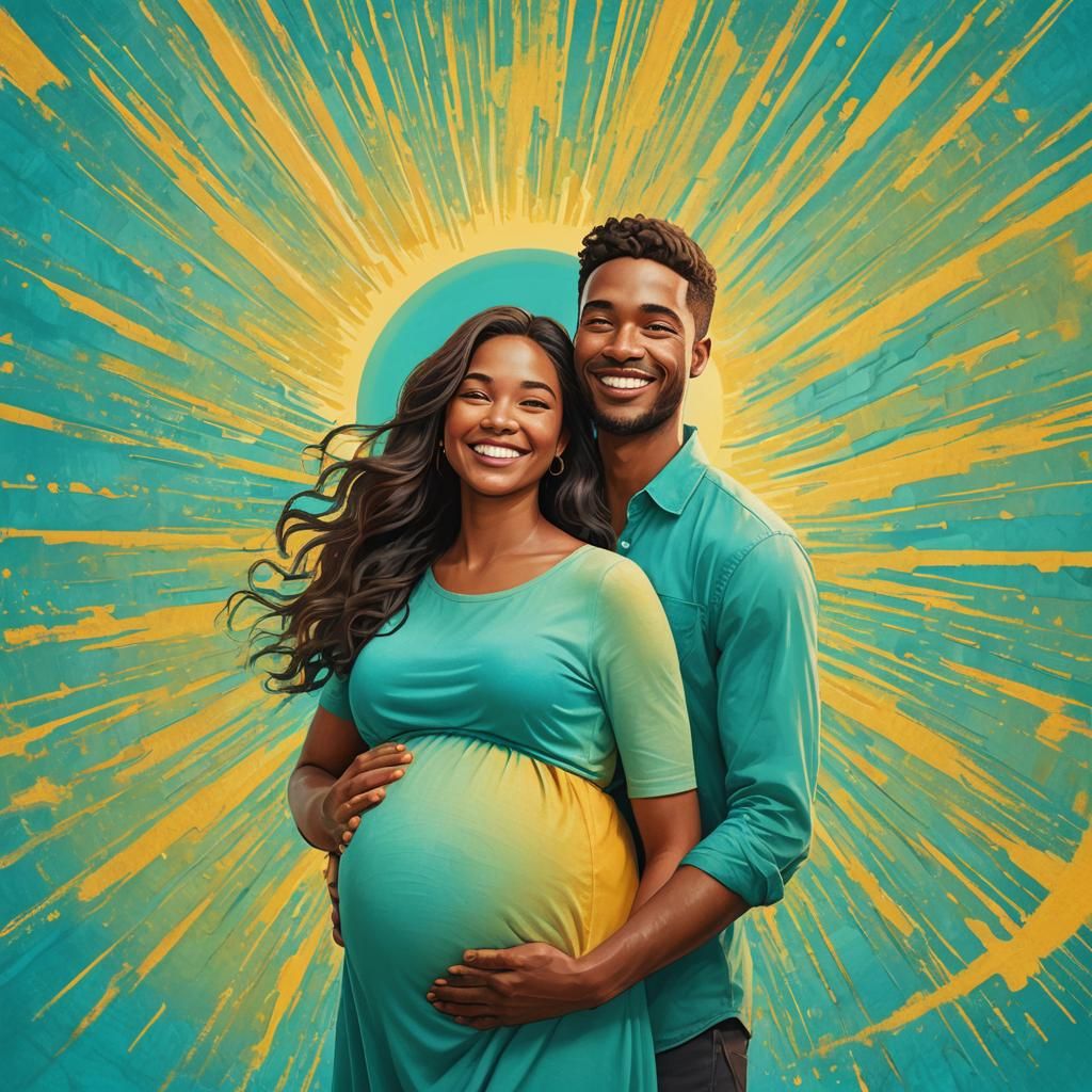 Radiant Pregnant Couple in a Vibrant 3D Rendering