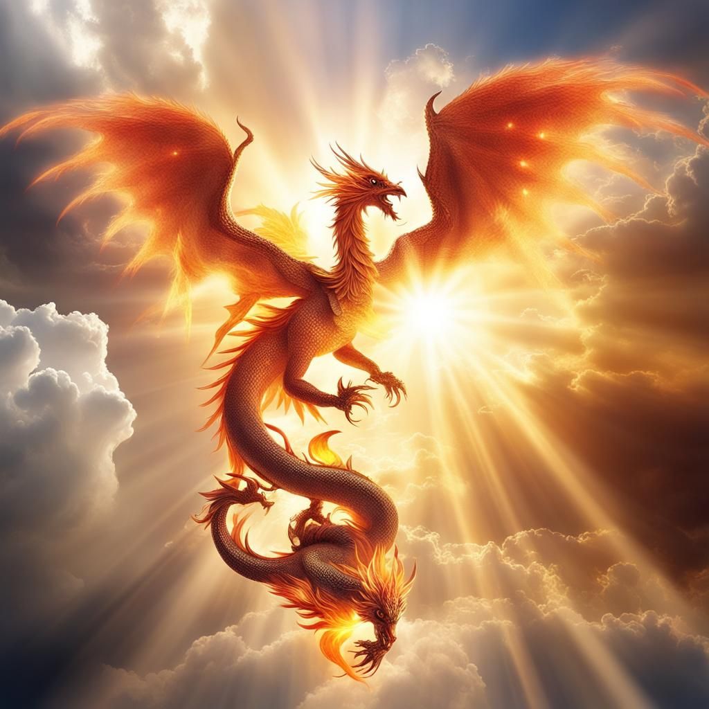 Phoenix and Dragon Intertwined in Divine Light