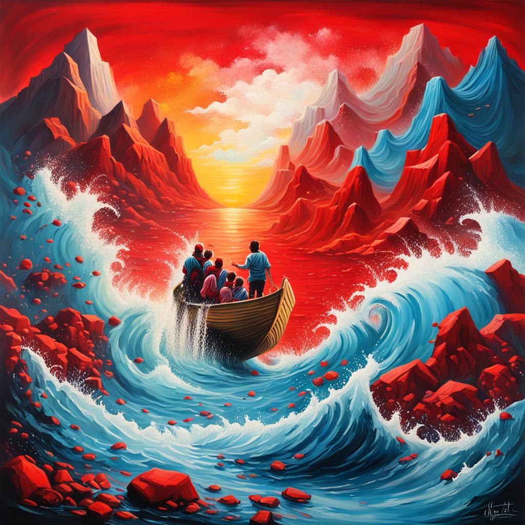 Baby Moses Parting Red Sea: Graffiti Art