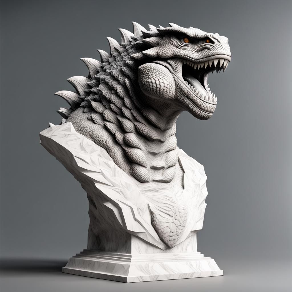 Godzilla White Marble Bust in High Definition
